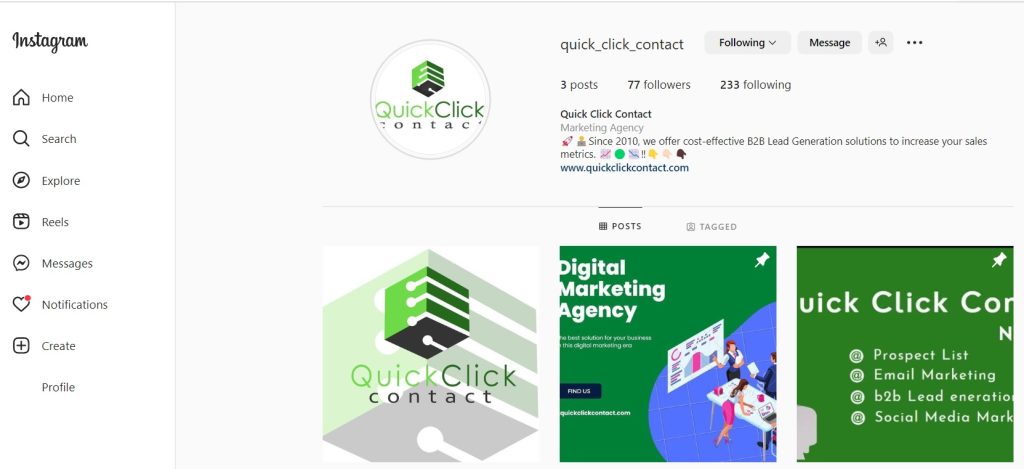 Quick-Click-Contact_Instagram_page